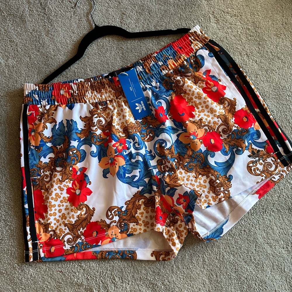 adidas Originals Floral Athletic Shorts - Red, Blue, Brown